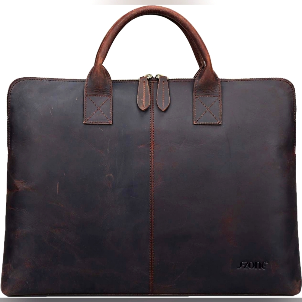 S-ZONE MEN'S BUFFALO LEATHER MESSENGER BAG SATCHEL 15.6 INCHES LAPTOP BRIEFCASE